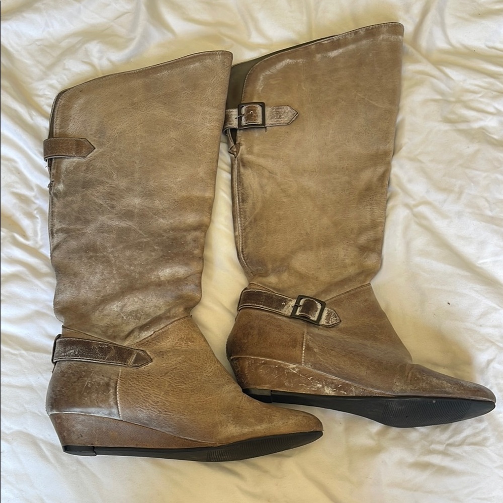 Cathy Jean Grey Knee-High Wedge Boots